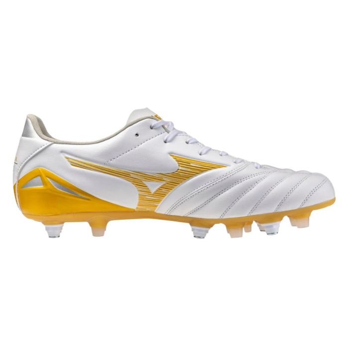 Chaussures Rugby Hybrides Morelia Neo IV Pro Mix FG Blanc et doré - Terrain Gras - Mizuno