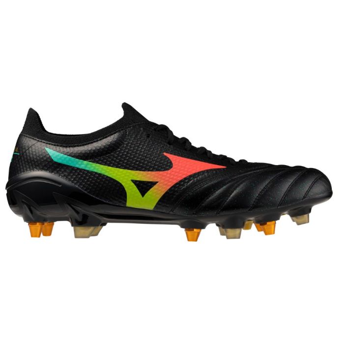 Chaussures rugby Mizuno Morelia Neo V β Elite MIX noir orange vue profil
