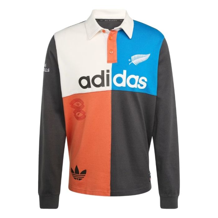 Polo rugby heritage Adidas All Blacks gris carbon vue de face