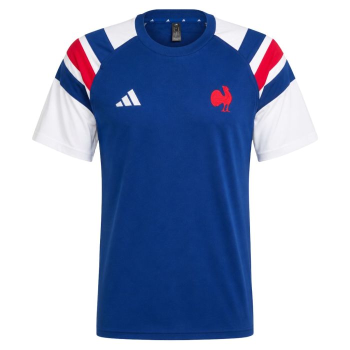 T-shirt rugby Adidas FFR Travel femme bleu Mystery Ink coq brodé