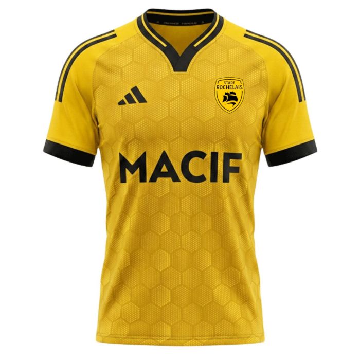 Maillot rugby extérieur jaune noir Adidas Stade Rochelais 2026-2027 polyester