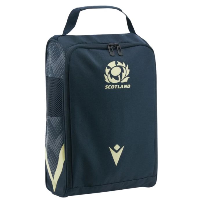 Sac chaussures rugby Écosse Macron bleu marine sable face avant