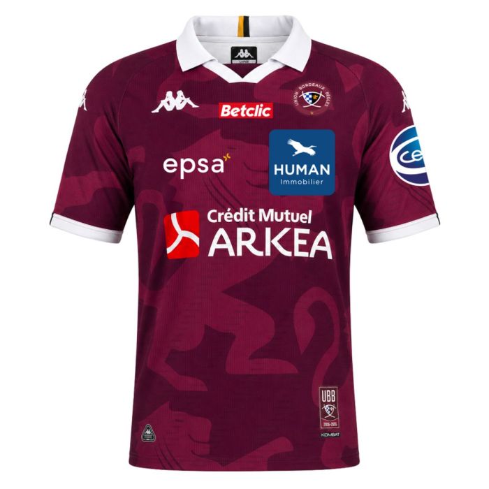 Maillot rugby UBB domicile 2026/2027 bordeaux blanc lion Kappa