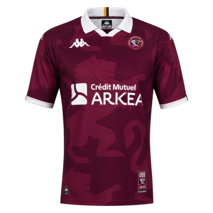Maillot rugby UBB domicile 2026 Kappa bordeaux blanc motif lion