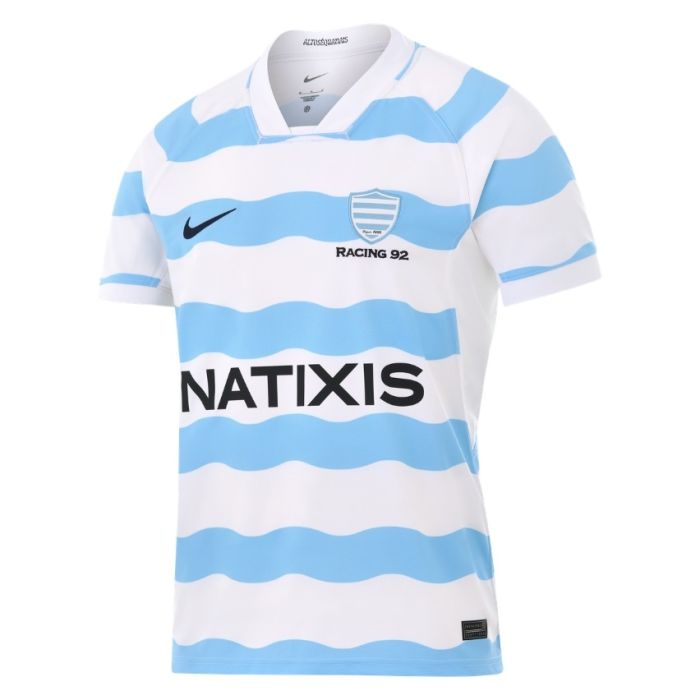 Maillot rugby Racing 92 domicile 2026 Nike rayures bleu ciel blanc