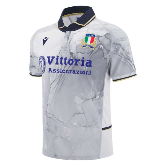 Maillot rugby extérieur Italie 2025/2026 Macron blanc col polo