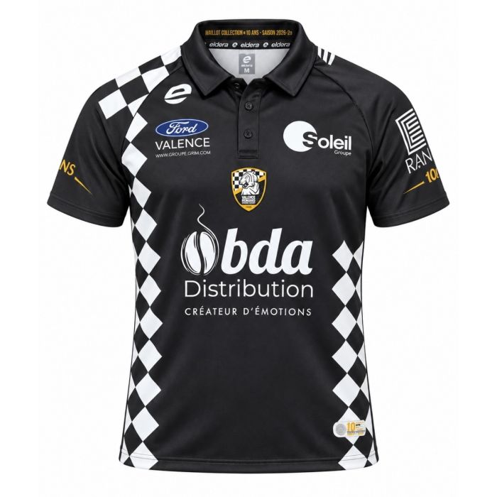Maillot rugby Valence Romans rouge noir ELDERA vue face
