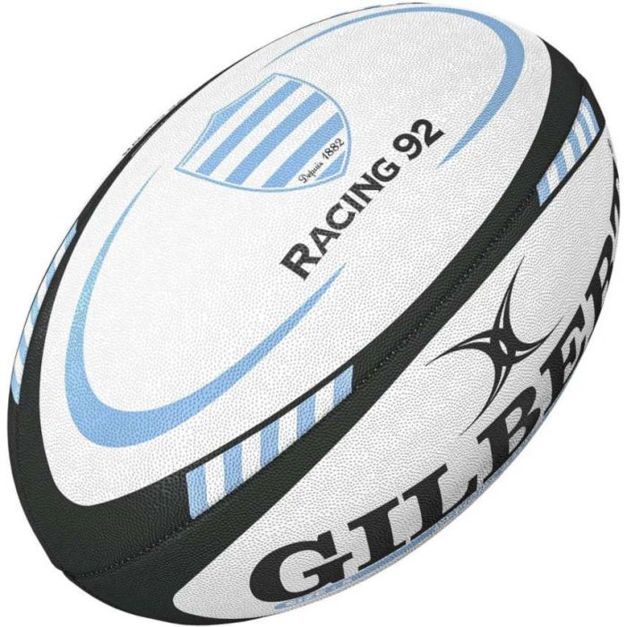 Mini ballon rugby Racing 92 Gilbert caoutchouc ciel blanc réplica