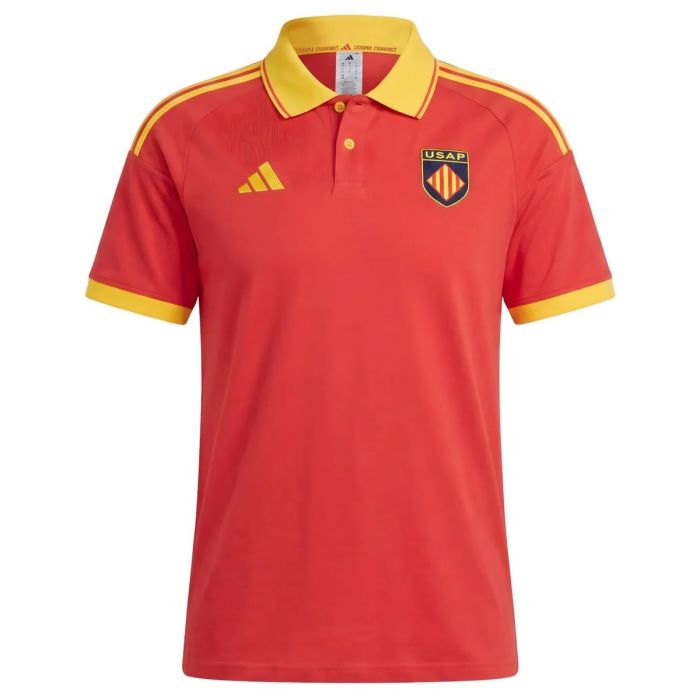 Polo rugby USAP Perpignan rouge coton Adidas vue de face