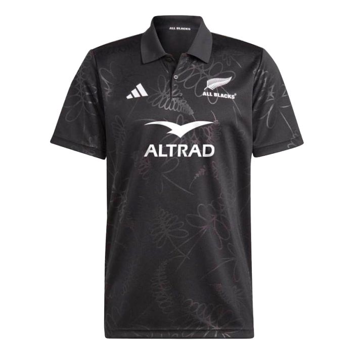 Polo All Blacks noir adidas motif fougère française à plat