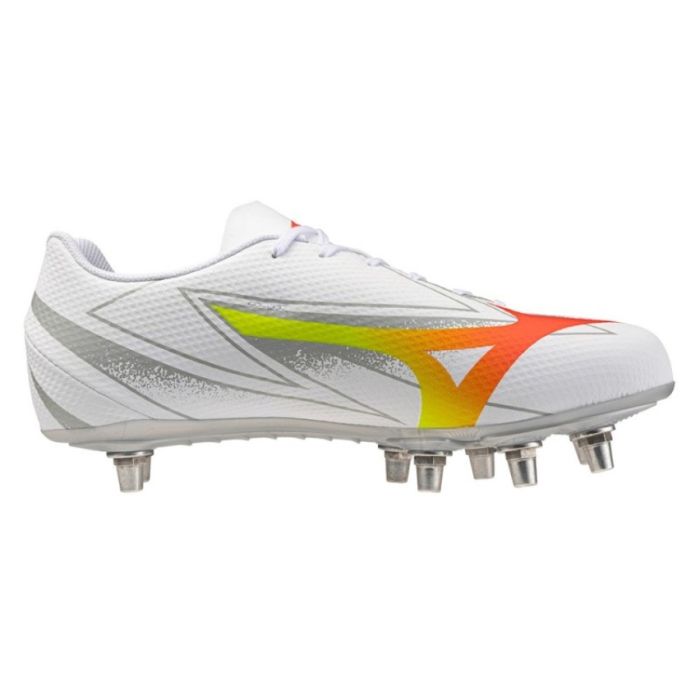 Crampons rugby Mizuno Waitangi Pro blanc orange vue profil droit