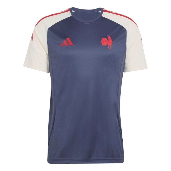T-shirt rugby France adidas bleu marine coq FFR brodé face
