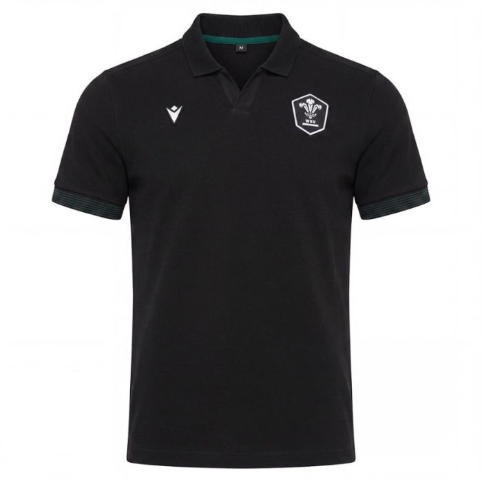Polo rugby Pays de Galles voyage coton noir Macron vue face