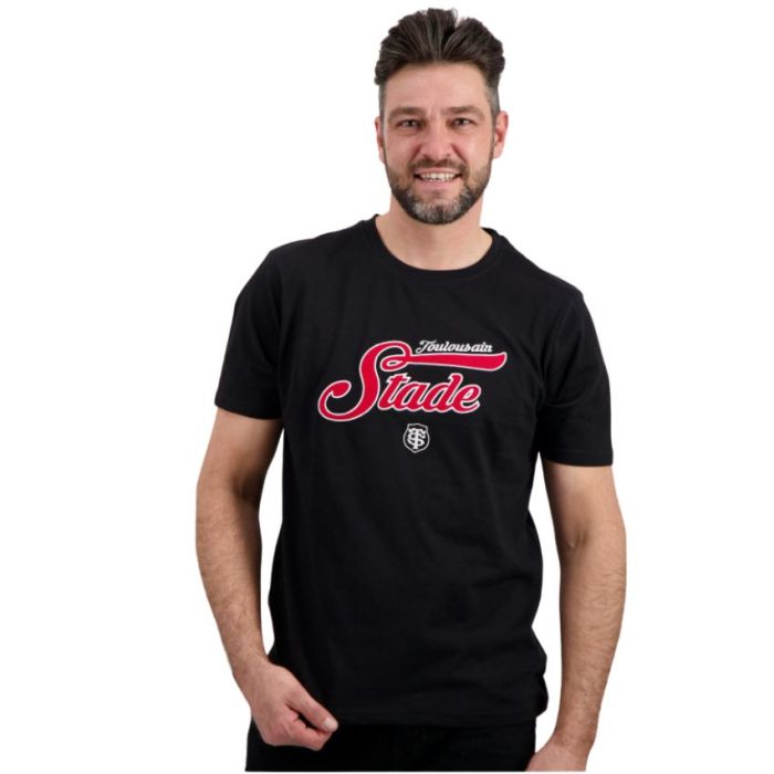 T-shirt rugby noir homme Stade Toulousain marquage poitrine blason