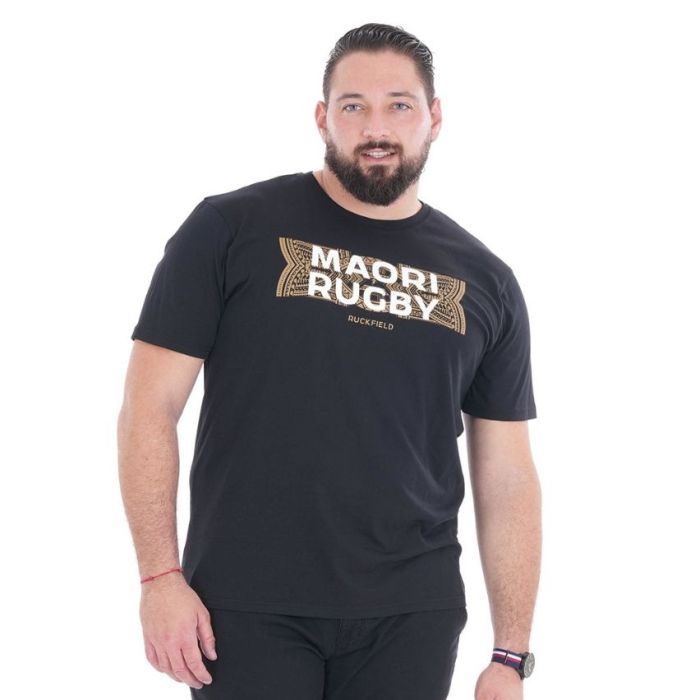 T-shirt Rugby Maori Manches courtes Ruckfield noir.