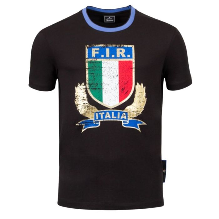 T-shirt supporter rugby Italie noir écusson F.I.R. Macron 2025