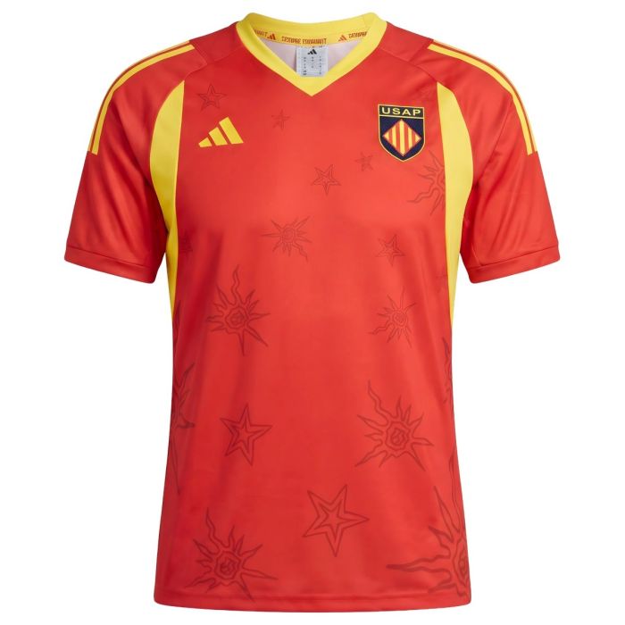 Maillot warm-up rugby USAP Perpignan 2026-2027 Adidas sang et or
