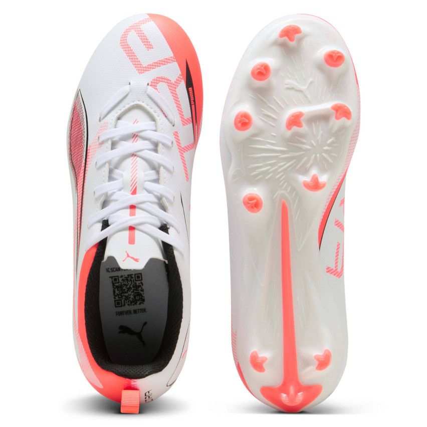 Chaussures Rugby Ultra 5 Play FG/AG Enfant Crampons Moulés Terrain Sec Blanc/Rouge - Puma
