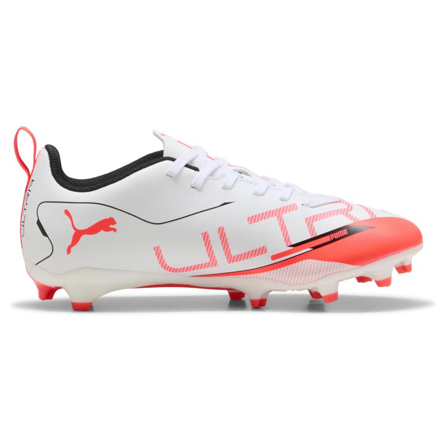 Chaussures Rugby Ultra 5 Play FG/AG Enfant Crampons Moulés Terrain Sec Blanc/Rouge - Puma