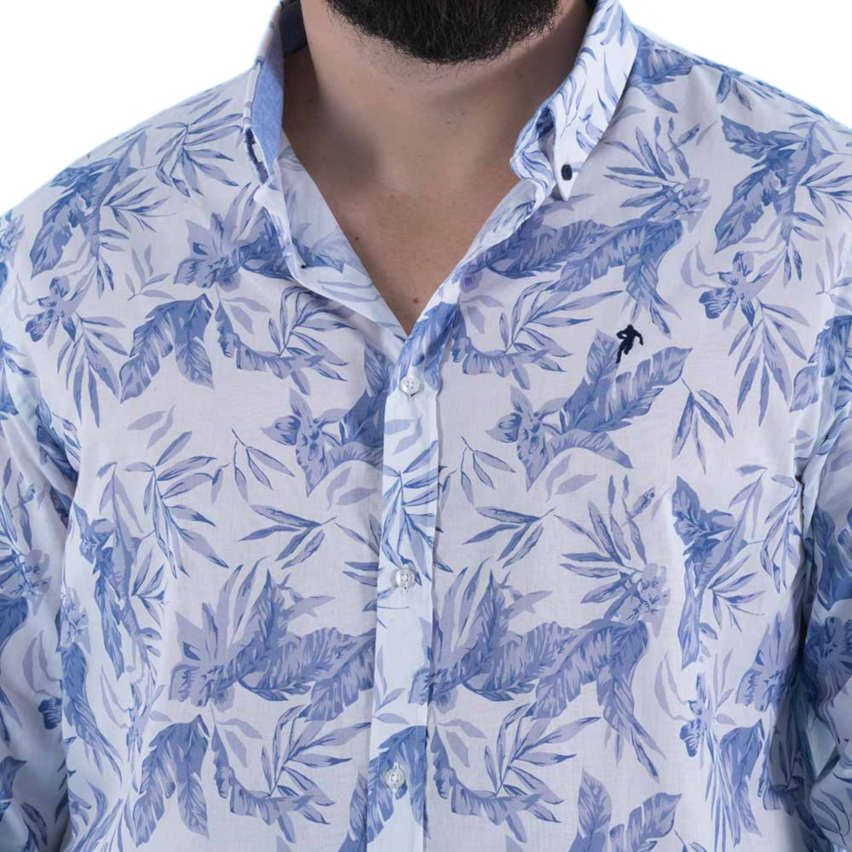 Chemise Rugby Manches Longues à Fleurs Bleus - Ruckfield