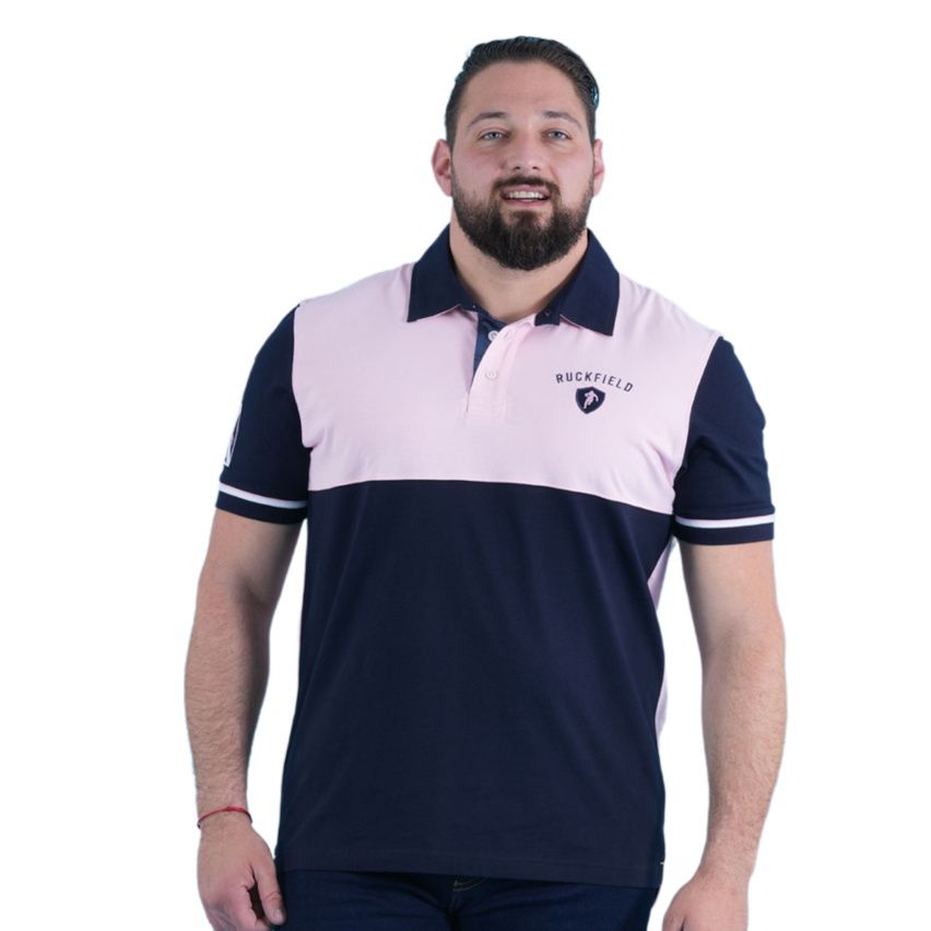 Polo Rugby Manches Courtes Flowers of Rugby Rose Bleu Marine