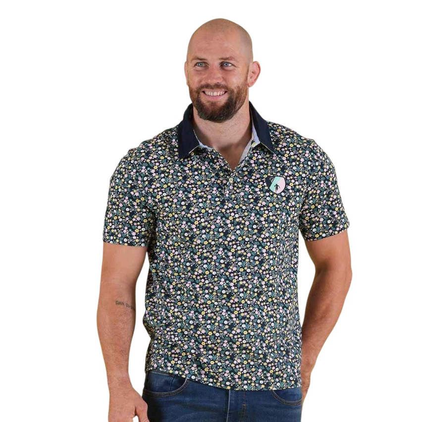 Polo à manches courtes fleuri Rugby Club bleu marine - Ruckfield