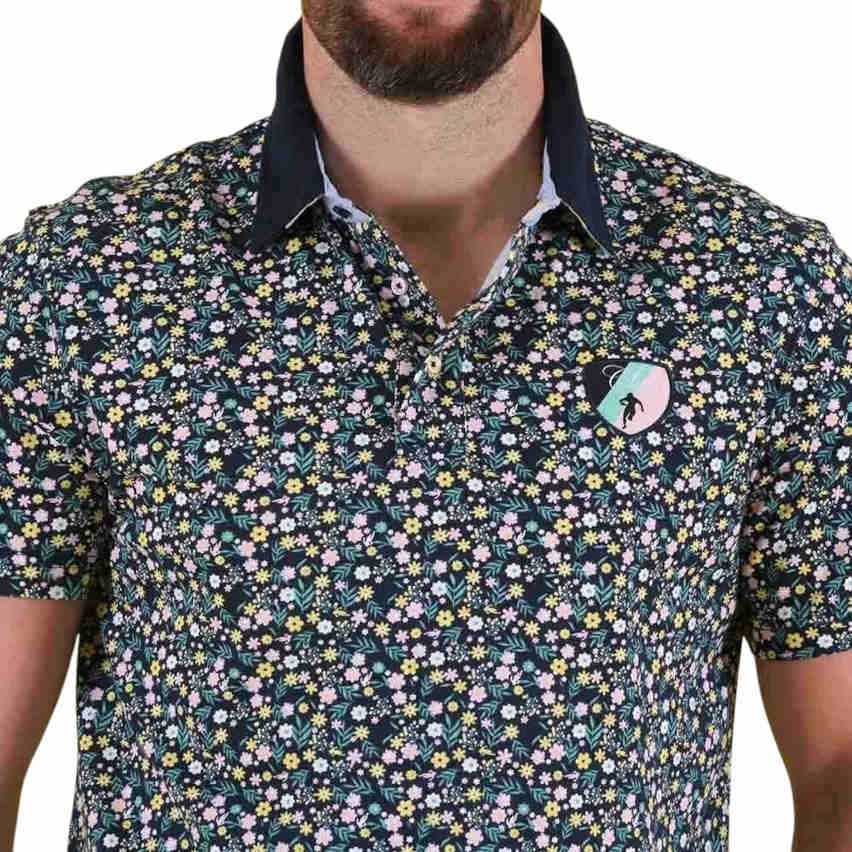 Polo à manches courtes fleuri Rugby Club bleu marine - Ruckfield