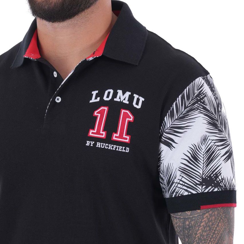 Polo noir à manches courtes motif palmes Jonah Lomu - Ruckfield