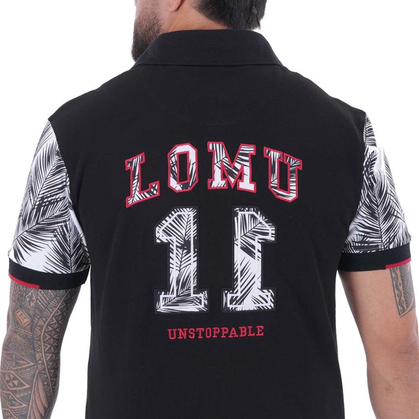 Polo noir à manches courtes motif palmes Jonah Lomu - Ruckfield