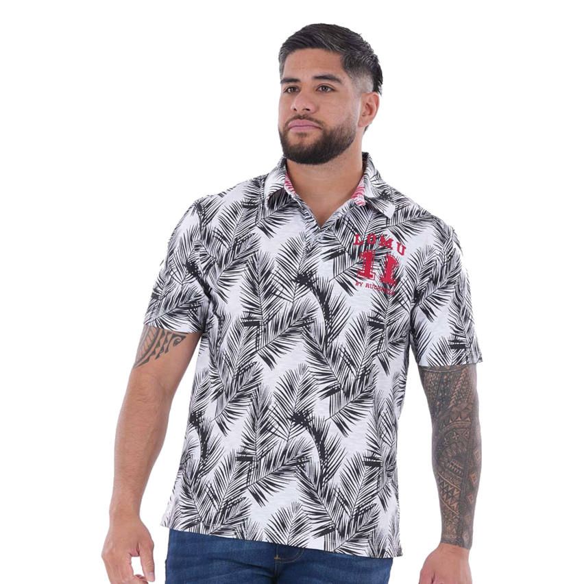 Polo palmes noires à manches courtes Jonah LOMU - Ruckfield