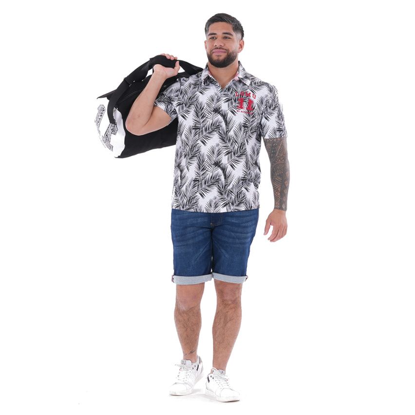 Polo palmes noires à manches courtes Jonah LOMU - Ruckfield