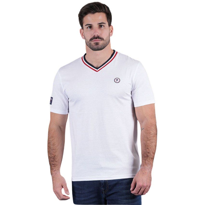 T-shirt Rugby Col V Tricolore Bio Blanc - Ruckfield