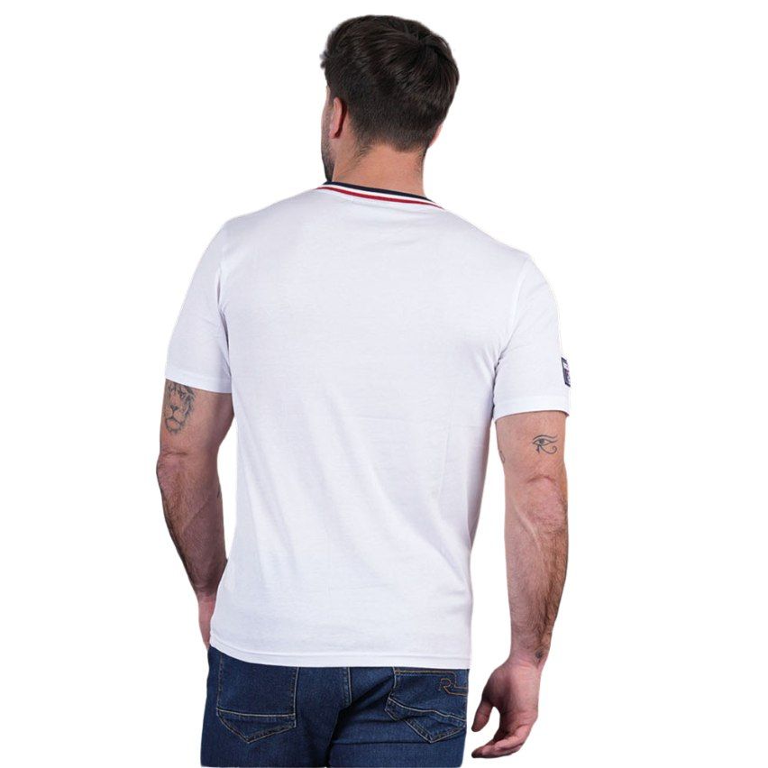 T-shirt Rugby Col V Tricolore Bio Blanc - Ruckfield