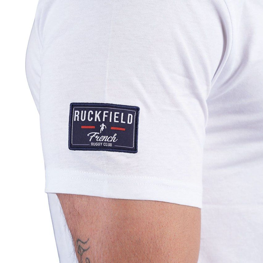T-shirt Rugby Col V Tricolore Bio Blanc - Ruckfield