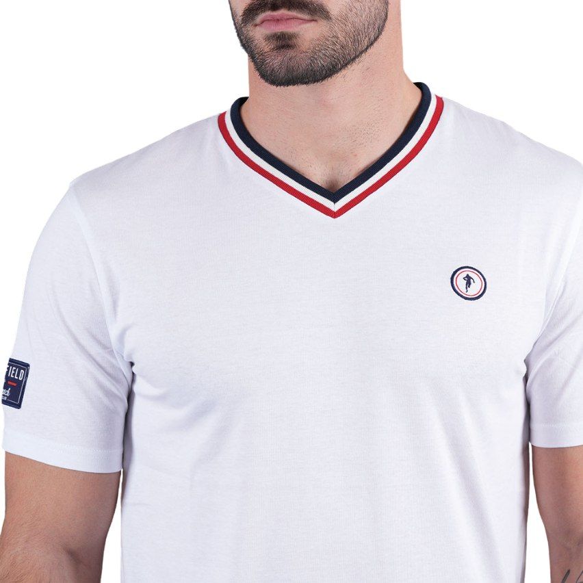 T-shirt Rugby Col V Tricolore Bio Blanc - Ruckfield