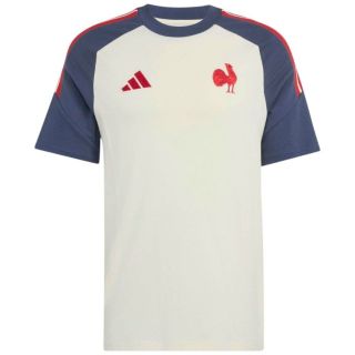 T-shirt rugby coton entra&icirc;nement FFR France beige Adidas