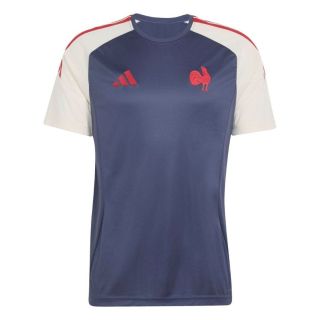T-shirt rugby France adidas bleu marine coq FFR brod&eacute; face