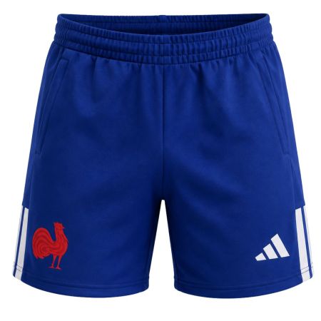 Short Travel XV France Adidas bleu 3 bandes coq FFR brodé femme rugby