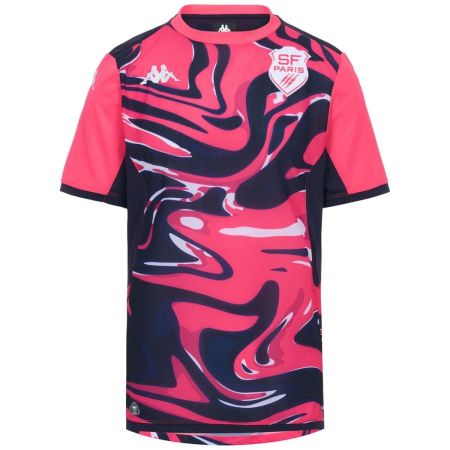 Maillot pré-match junior Stade Français Paris Kappa rose bleu face