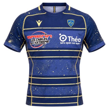 Maillot rugby ASM Clermont Europe 2026 Authentic Macron jaune bleu face