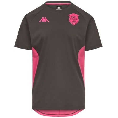 Tee-shirt sortie rugby Stade Français gris rose Kappa Millido 2