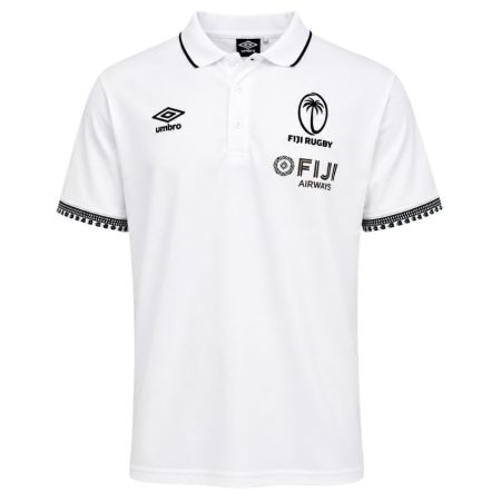 Polo piqué rugby Fidji blanc Umbro coton officiel vue face