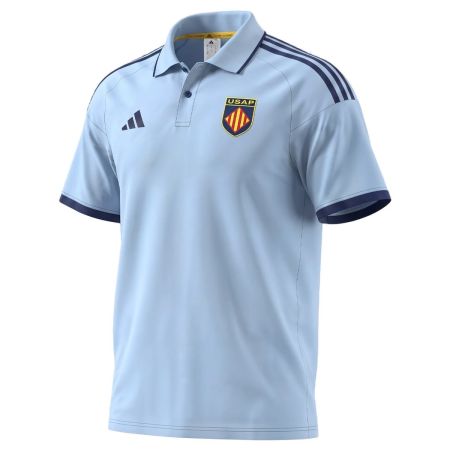 Polo rugby bleu USAP Perpignan coton 2026-2027 Adidas vue face