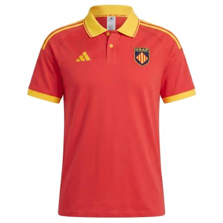 Polo rugby USAP Perpignan rouge coton Adidas vue de face