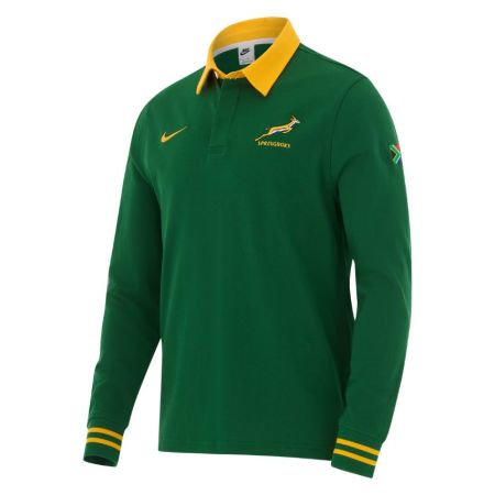 Polo rugby manches longues Springboks Nike vert Gorge Green col boutonné
