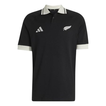 Polo All Blacks adidas noir avec col classique et finitions Off White
