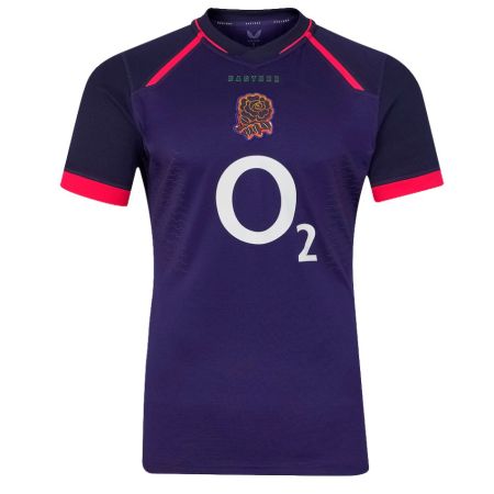 Maillot pro Angleterre extérieur violet Castore rose 3D relief