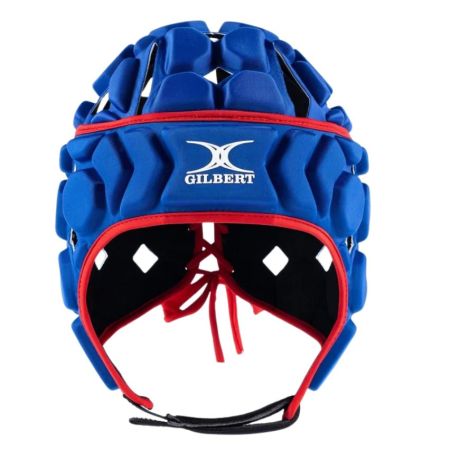 Casque rugby Gilbert Octane bleu royal rouge vue face
