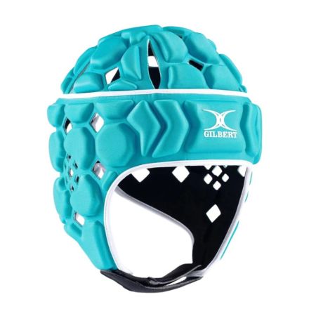 Casque rugby Gilbert Octane turquoise blanc protection joueur