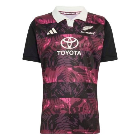 Maillot rugby All Blacks Adidas maroon magenta détail col piqué boutonné